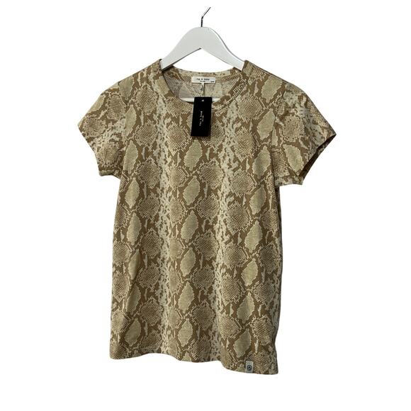 RAG & BONE TOP WOMENS SIZE XSMALL ALLOVER SNAKE COTTON TEE SHIRT NEUTRAL NEW - Picture 3 of 13